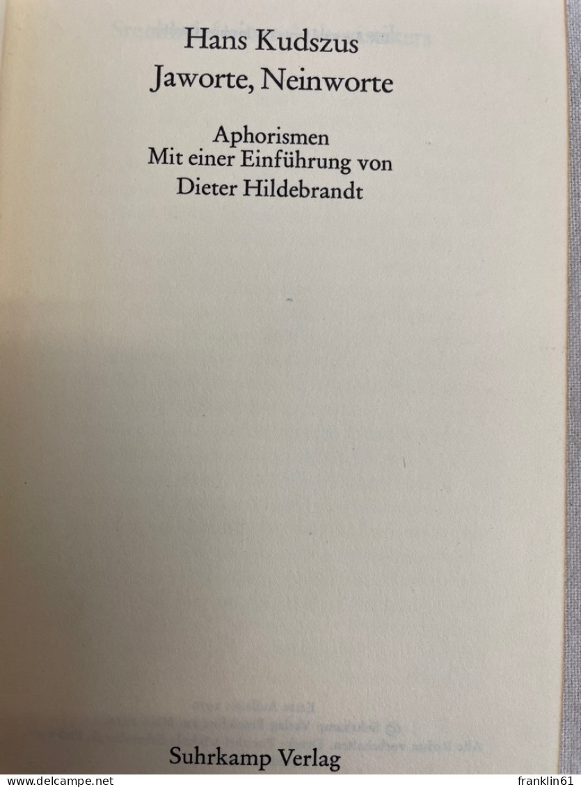 Jaworte, Neinworte : Aphorismen. - Philosophy