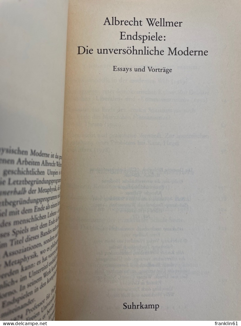 Endspiele: Die Unversöhnliche Moderne : Essays Und Vorträge. - Filosofie