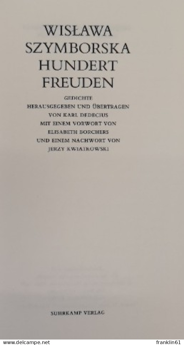 Wislawa Szymborska Hundert Freuden. Gedichte - Lyrik & Essays