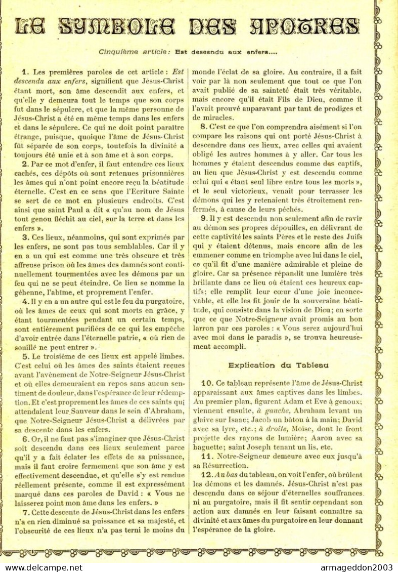 GRAVURE RELIGIEUSE XIXème Siècle 1891 / LE SYMBOLE DES APOTRES LA CRUCIFIXION - Arte Religioso