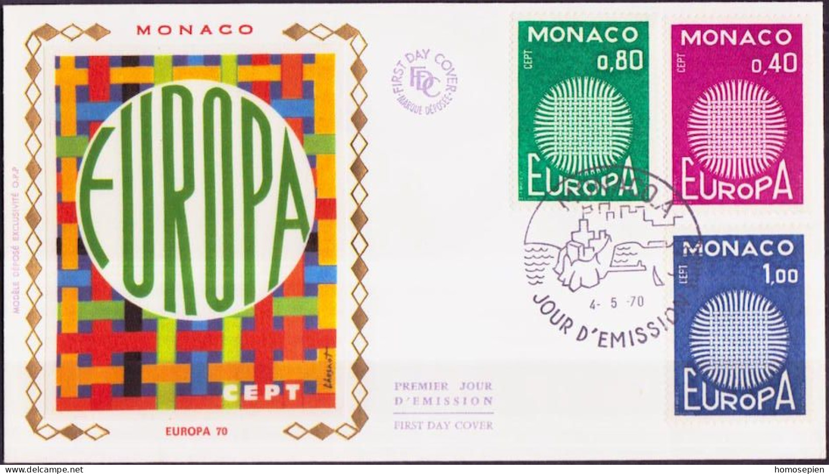 Europa CEPT 1970 Monaco FDC1 Y&T N°819 à 821 - Michel N°977 à 979 - 1970