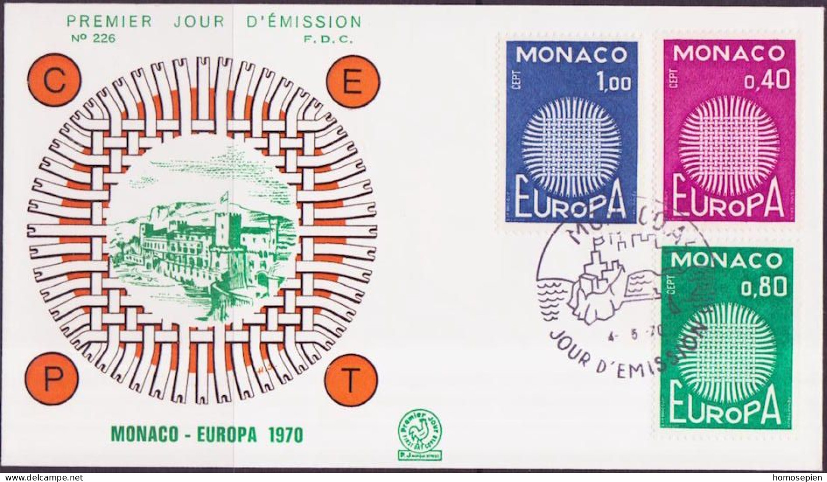 Europa CEPT 1970 Monaco FDC2 Y&T N°819 à 821 - Michel N°977 à 979 - 1970