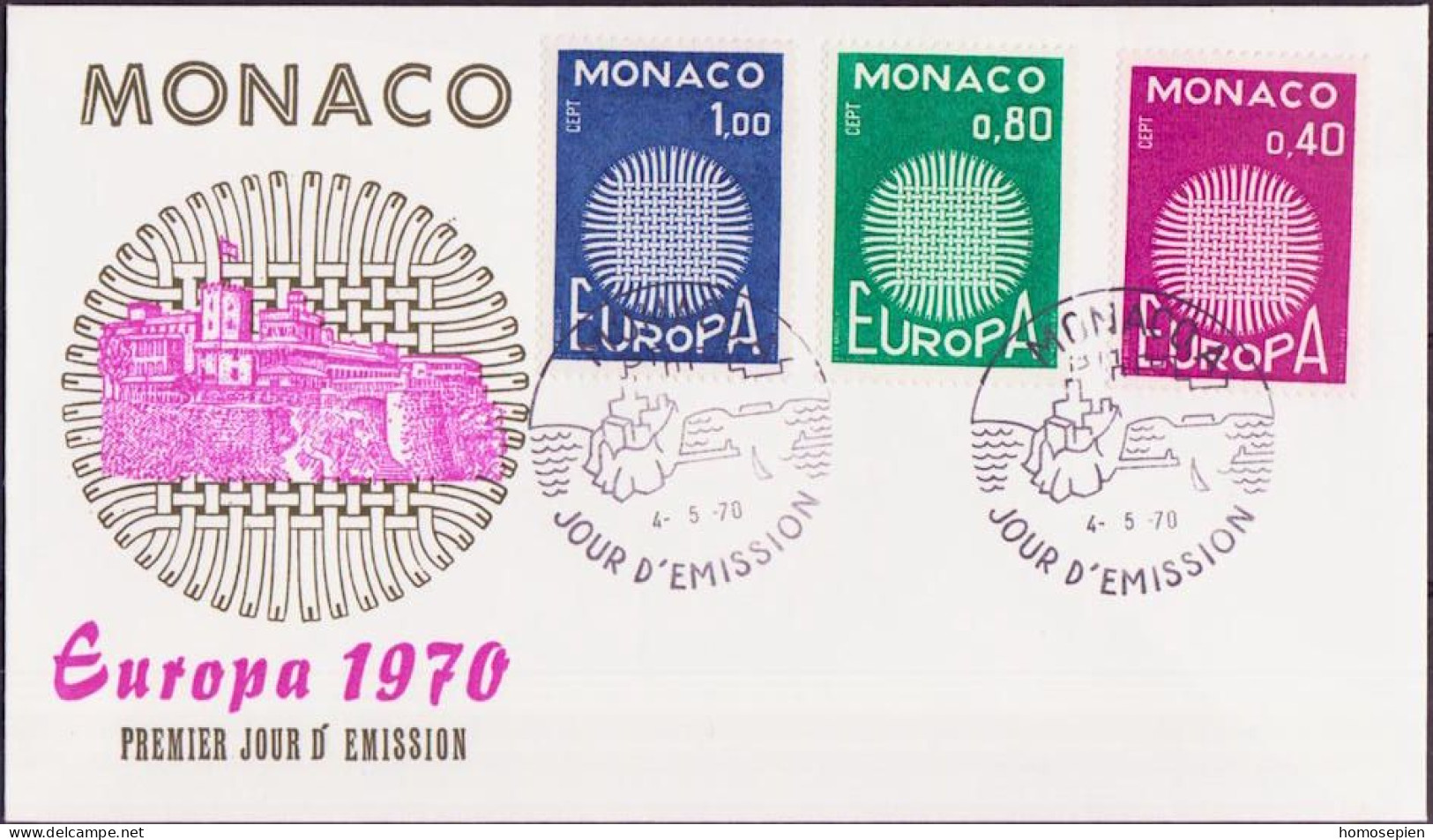 Europa CEPT 1970 Monaco FDC3 Y&T N°819 à 821 - Michel N°977 à 979 - 1970