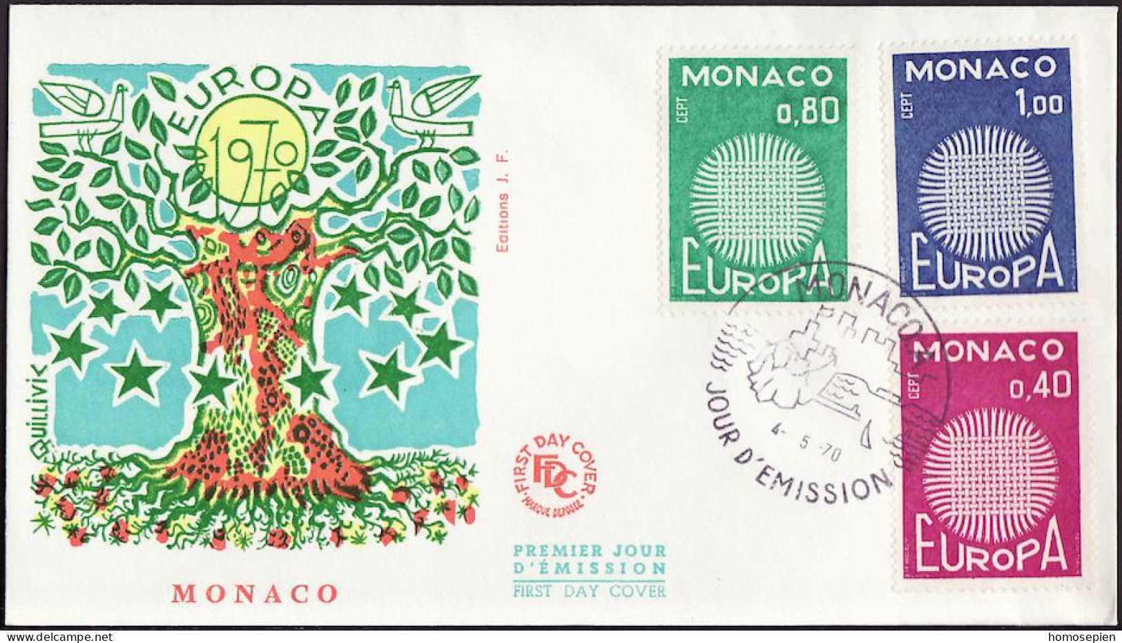 Europa CEPT 1970 Monaco FDC8 Y&T N°819 à 821 - Michel N°977 à 979 - 1970