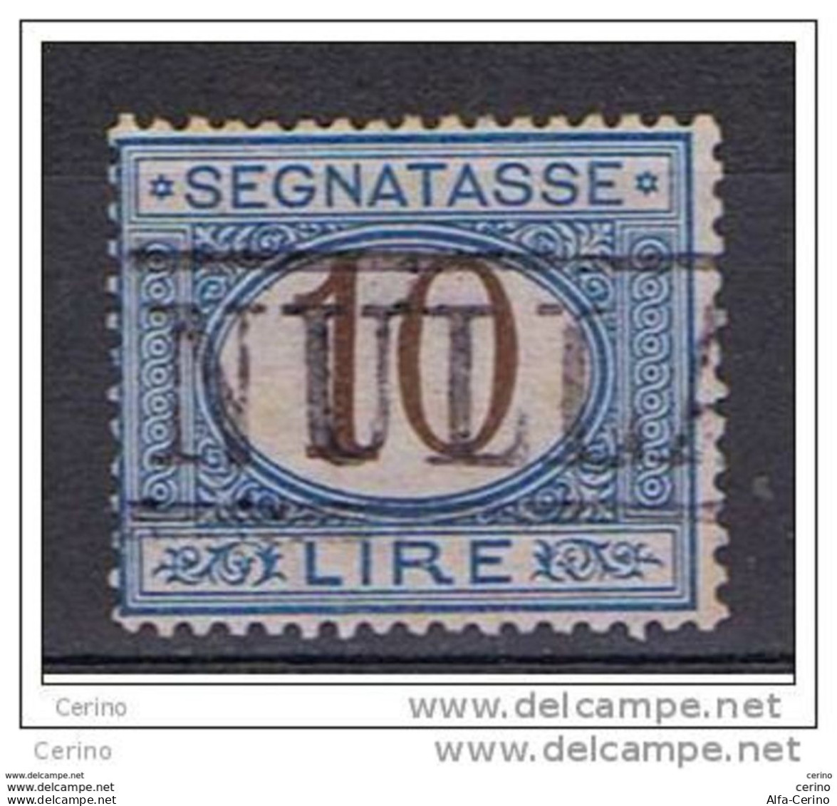 REGNO:  1870/74  TASSE  -  £. 10  AZZURRO  E  BRUNO  US. -  SASS. 14 - Impuestos