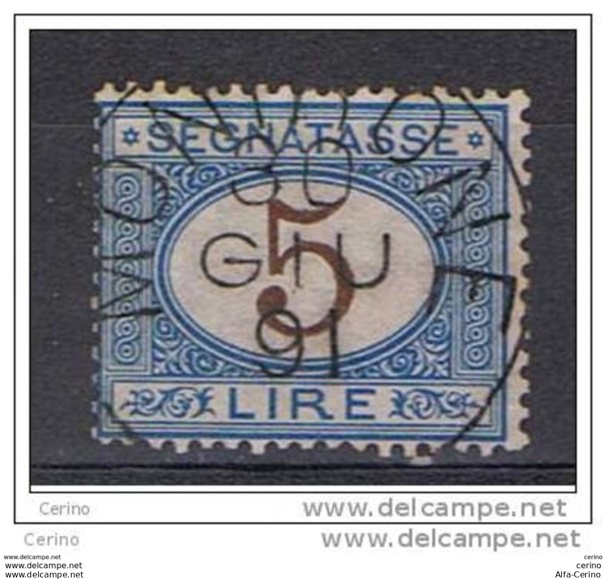 REGNO:  1870/74  TASSE  -  £. 5  AZZURRO  E  BRUNO  US. -  SASS. 13 - Postage Due