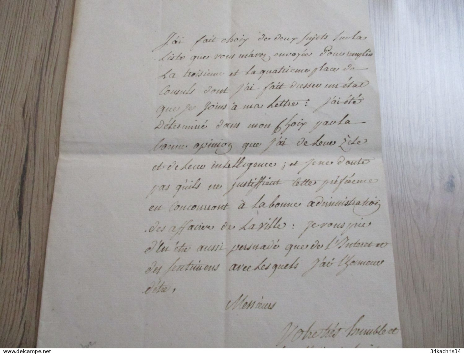 M45 Pièce Signée Maréchal De Castries 11/03/1786 Chevalier Gouverneur Montpellier Sète Cette Nomination 2 Consuls - Politiques & Militaires