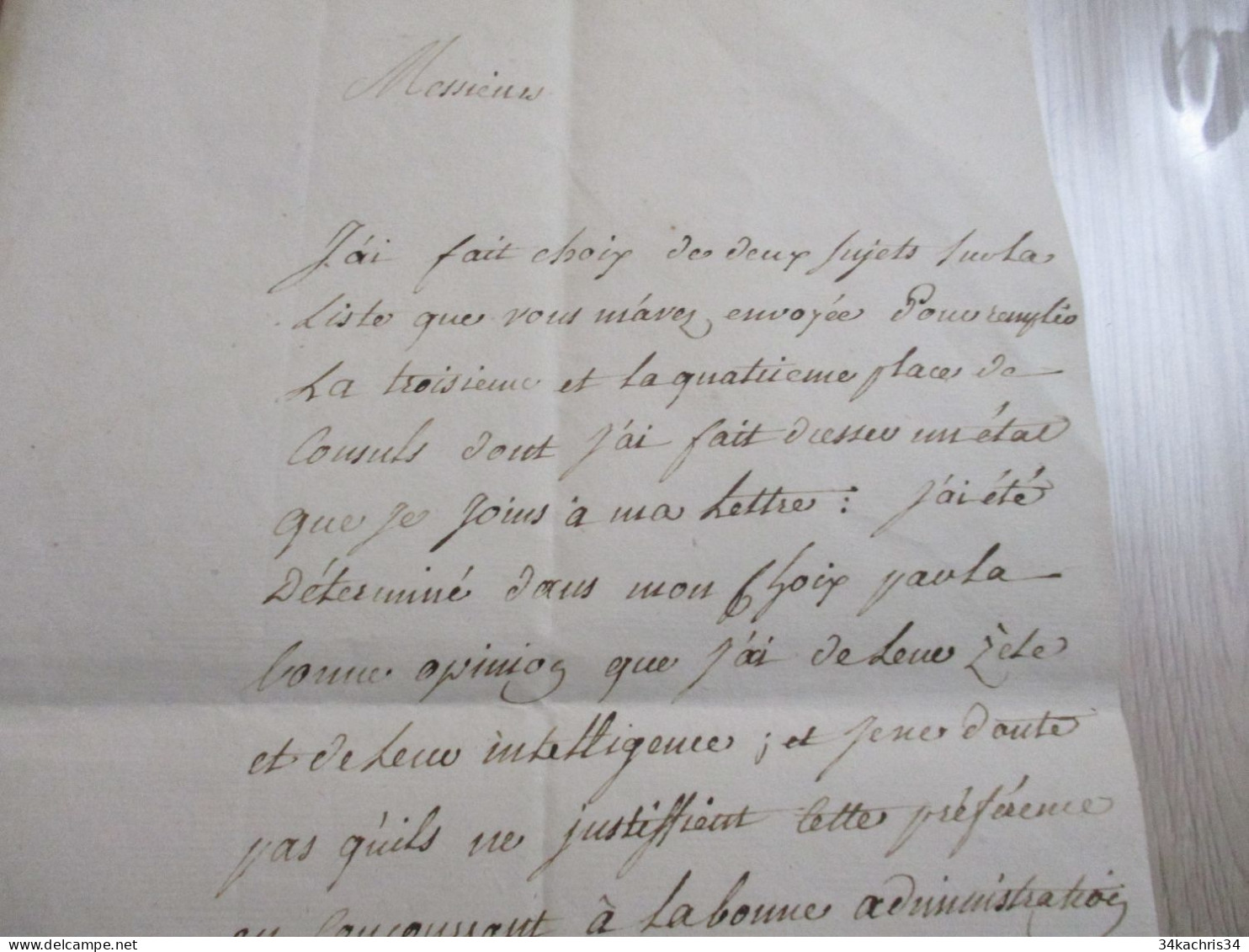 M45 Pièce Signée Maréchal De Castries 11/03/1786 Chevalier Gouverneur Montpellier Sète Cette Nomination 2 Consuls - Politicians  & Military