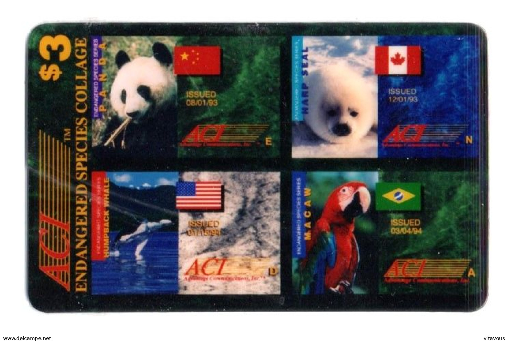 Panda Phoque Perroquet Carte Prépayée USA Etats-Unis Canada Card ( F 410) - Kanada