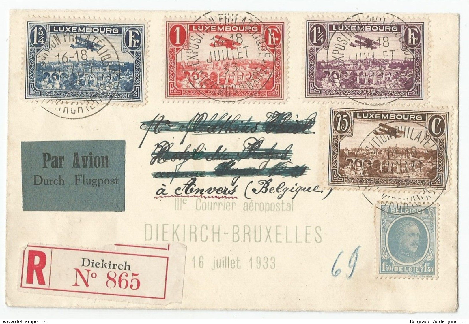 Luxembourg Luxemburg Belgique Belgium Airmail Cover 1933 Sabena - Covers & Documents