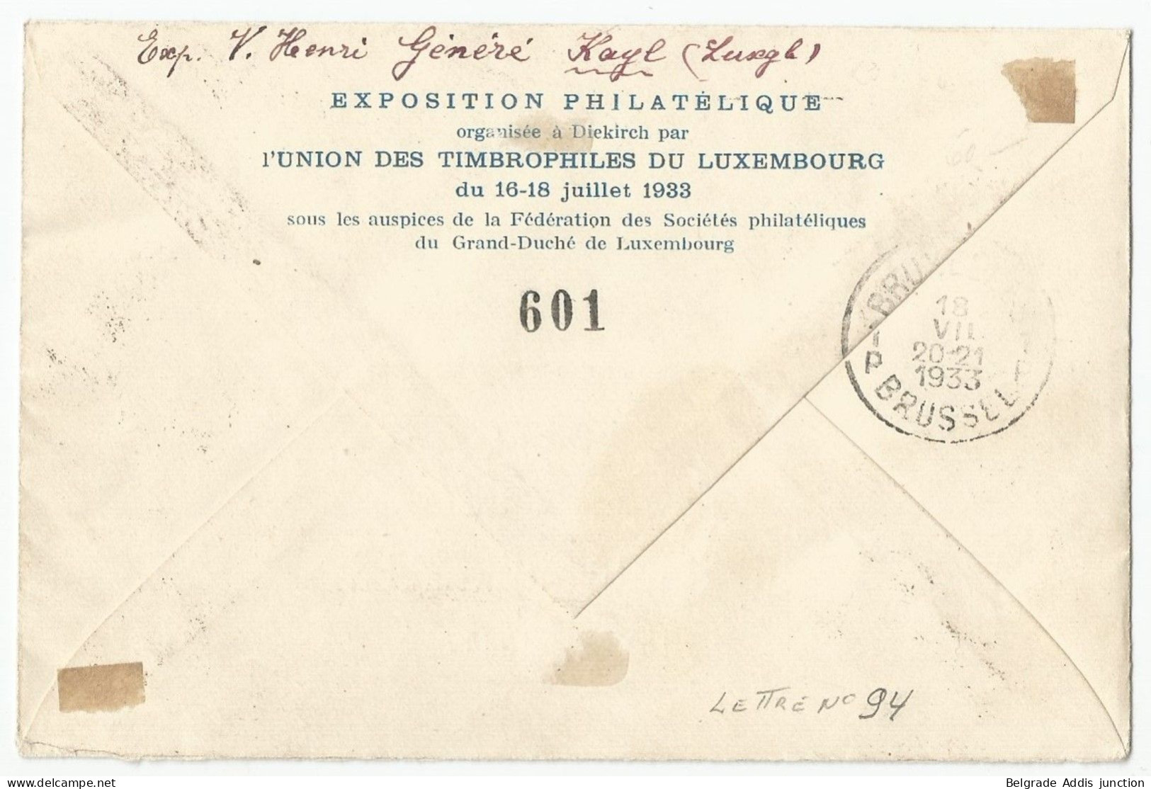 Luxembourg Luxemburg Belgique Belgium Airmail Cover 1933 Sabena - Storia Postale