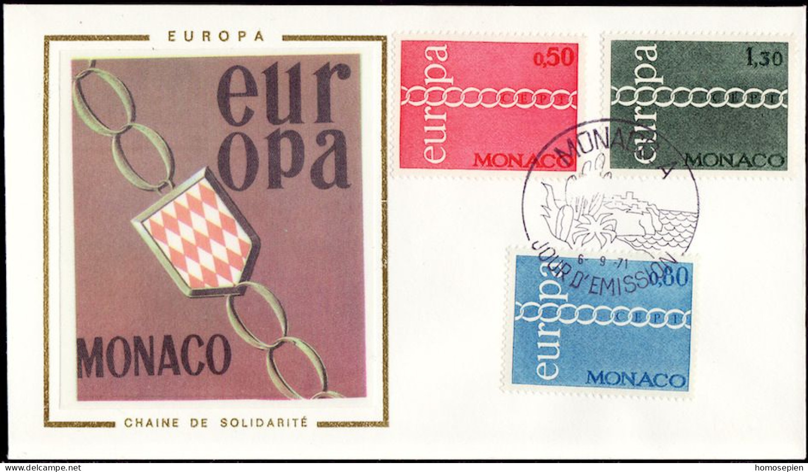 Europa CEPT 1971 Monaco FDC3 Y&T N°863 à 865 - Michel N°1014 à 1016 - 1971