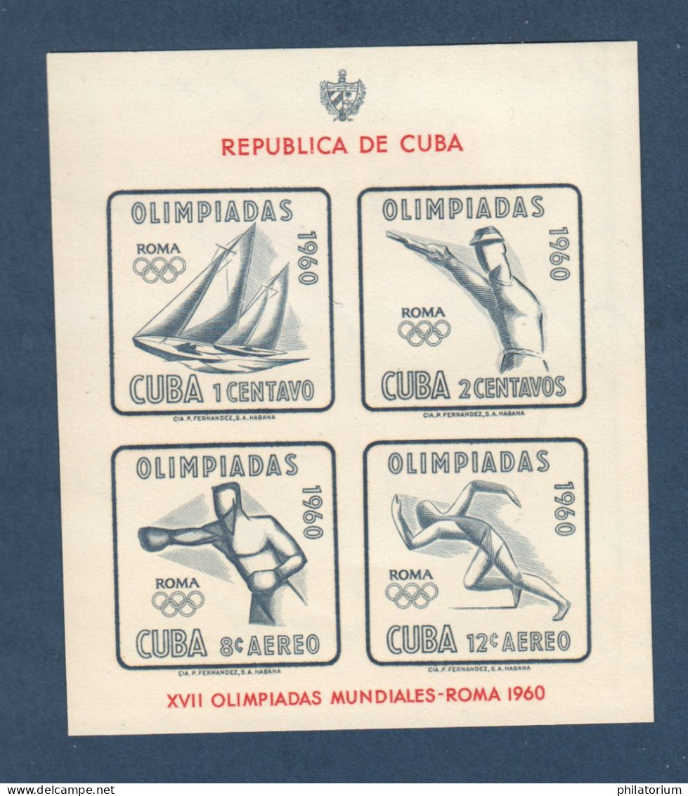 Cuba, **, Yv BF 16, Mi BL 18, Sport, Jeux Olympiques, Rome 1960, - Frankeervignetten (Frama)