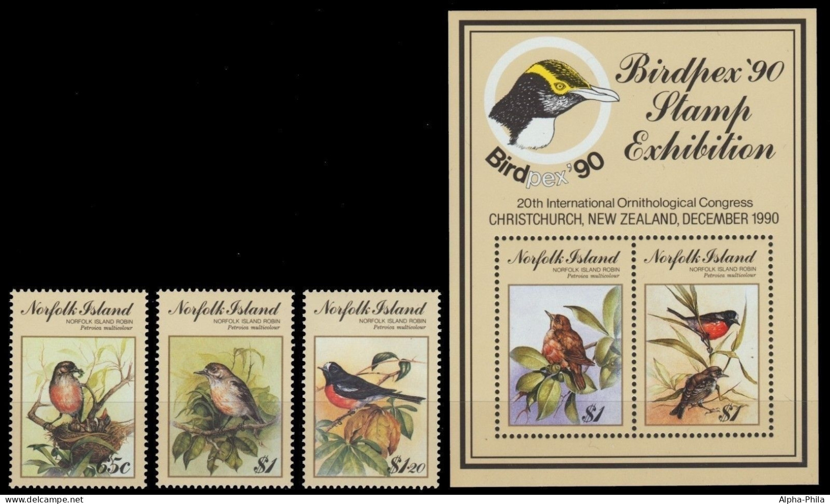 Norfolk-Insel 1990 - Mi-Nr. 490-492 & Block 13 ** - MNH - Vögel / Birds - Norfolk Island