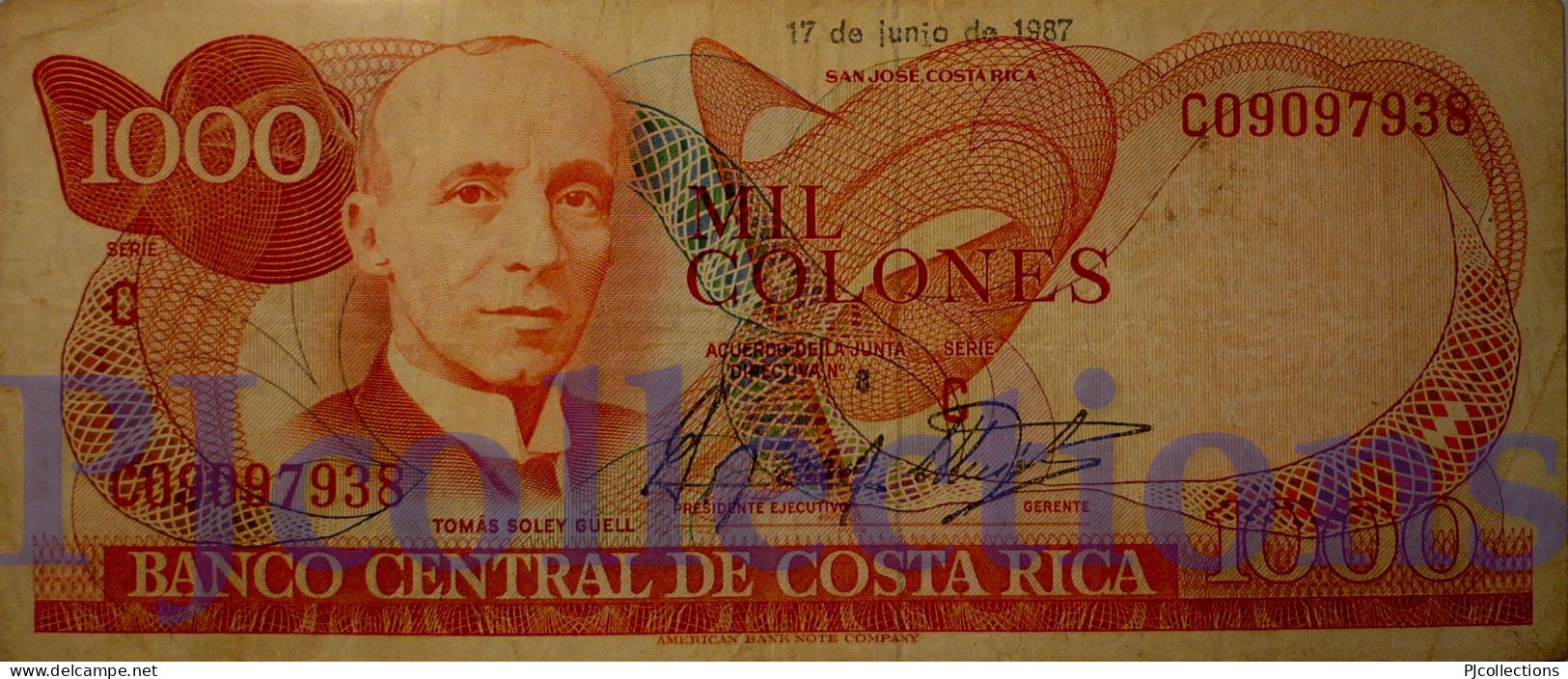 COSTA RICA 1000 COLONES 1987 PICK 256c VF+ - Costa Rica