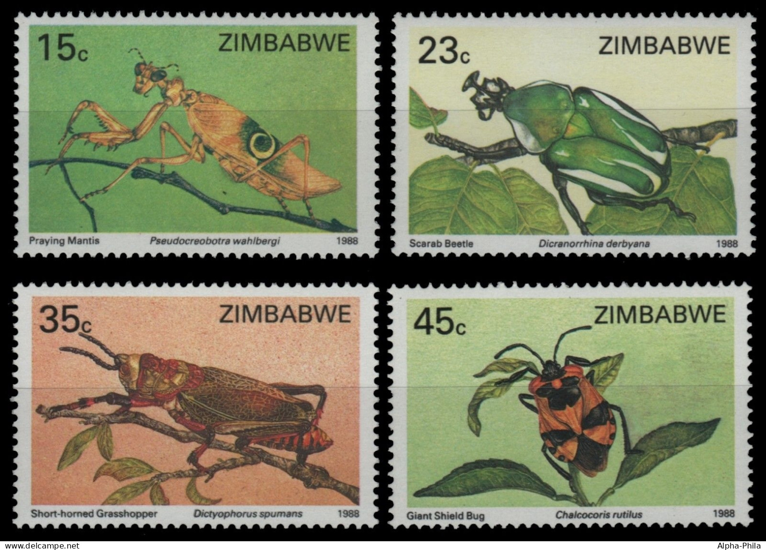 Simbabwe 1988 - Mi-Nr. 374-377 ** - MNH - Insekten / Insects - Zimbabwe (1980-...)