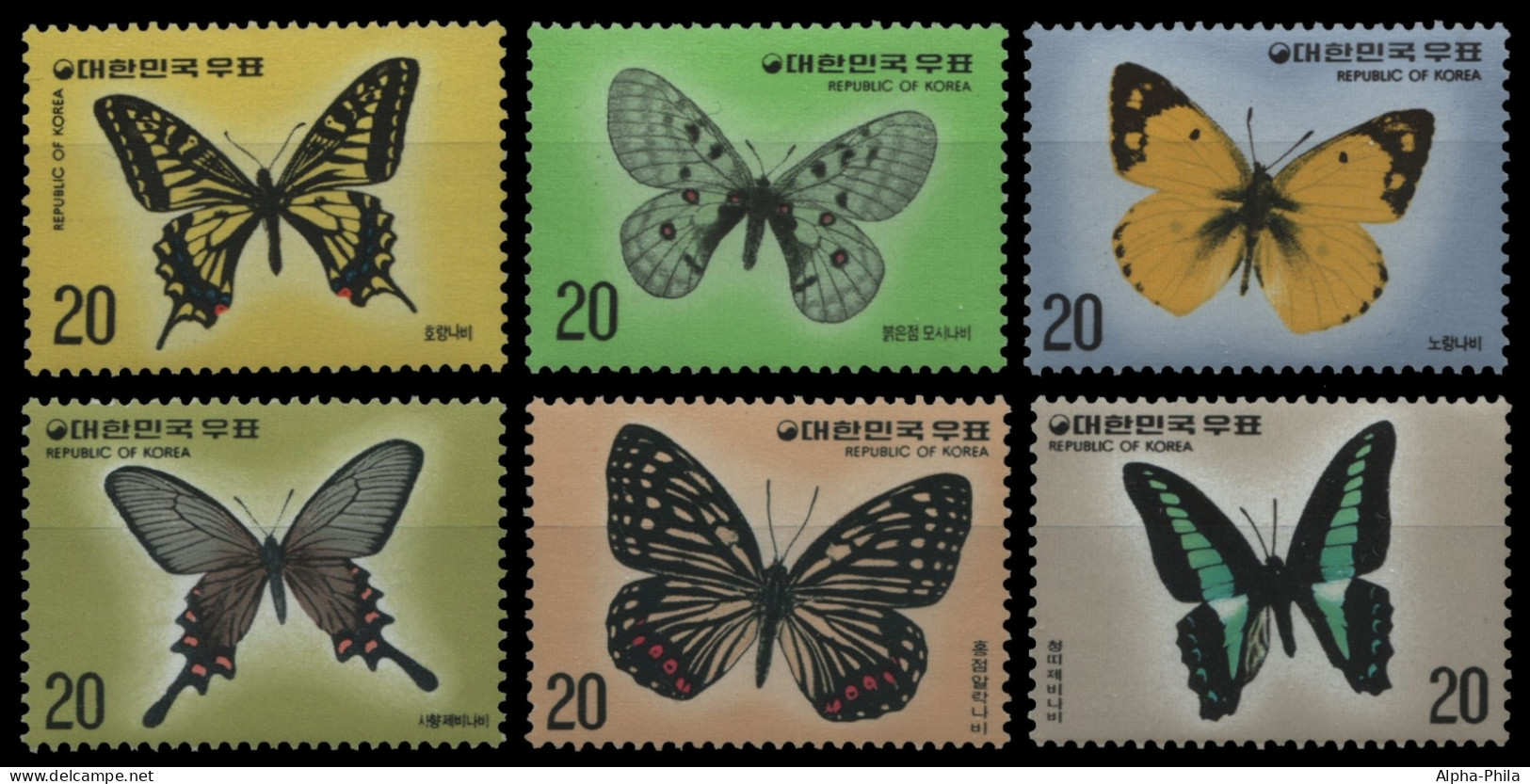 Korea 1976 - Mi-Nr. 1028-1029, 1047-1048 & 1055-1056 ** - MNH - Schmetterling - Corée Du Sud