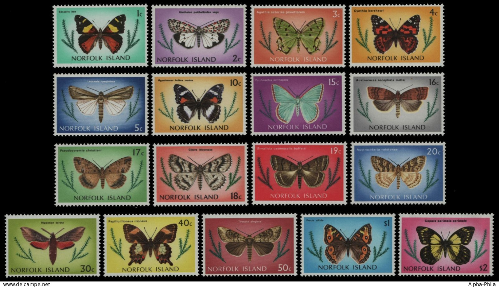Norfolk-Insel 1976 - Mi-Nr. 184-200 ** - MNH - Schmetterlinge / Butterflies - Norfolk Island