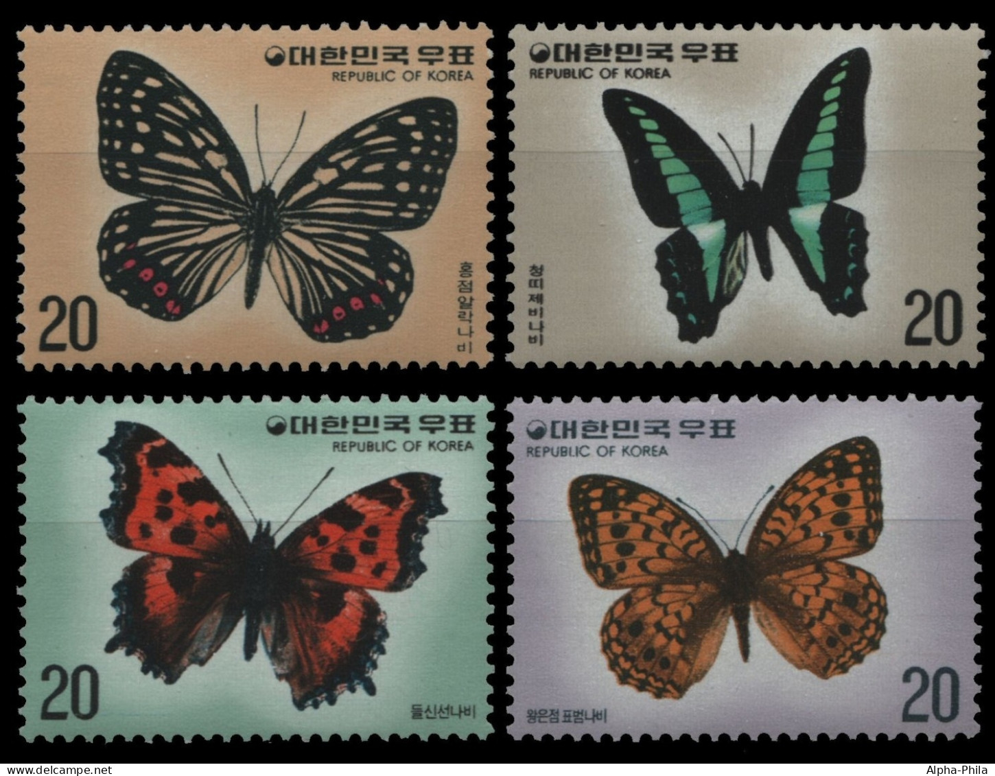 Korea 1976 - Mi-Nr. 1055-1056 & 1064-1065 ** - MNH - Schmetterlinge / Butterfly - Corée Du Sud