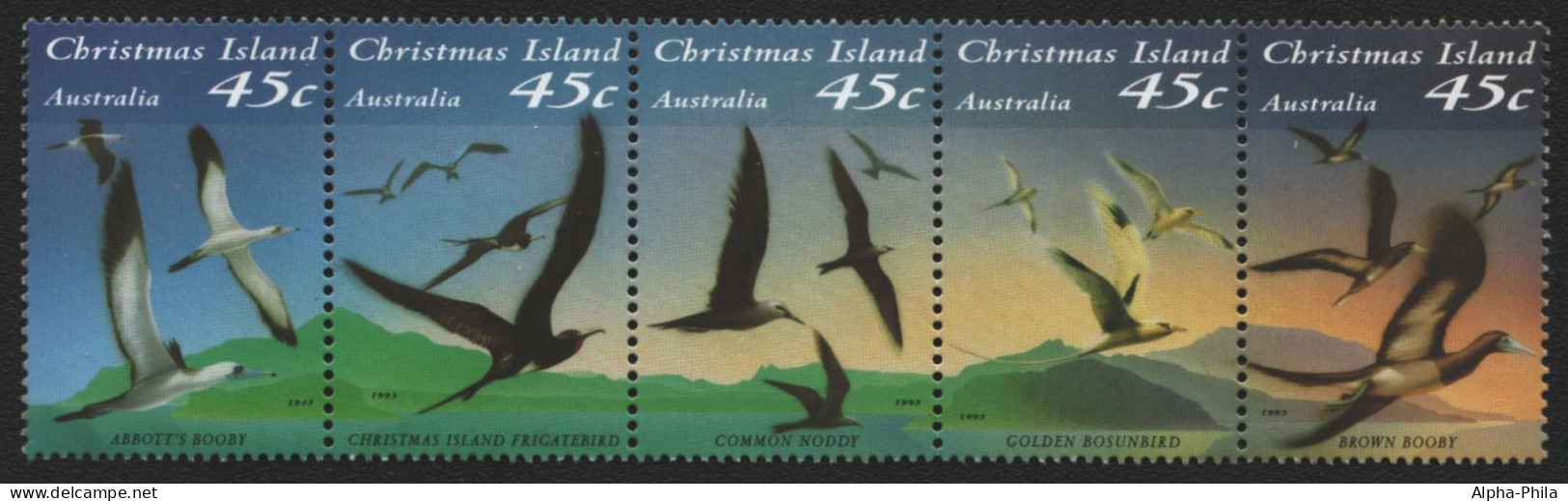 Weihnachtsinsel 1993 - Mi-Nr. 379-383 ** - MNH - Streifen - Vögel / Birds - Christmas Island