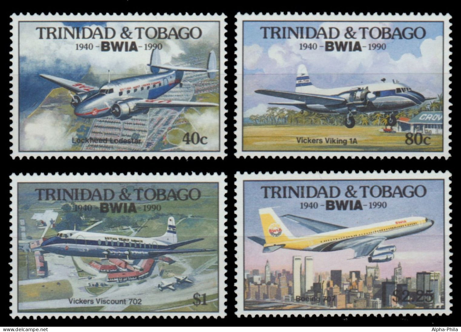 Trinidad & Tobago 1990 - Mi-Nr. 604-607 ** - MNH - Flugzeuge / Airplanes - Trinidad & Tobago (1962-...)