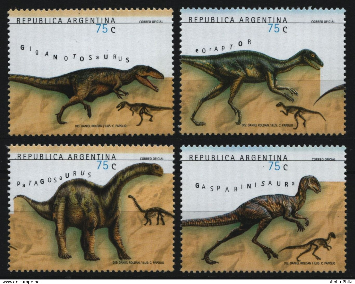 Argentinien 1998 - Mi-Nr. 2446-2449 ** - MNH - Prähistorische Tiere - Unused Stamps