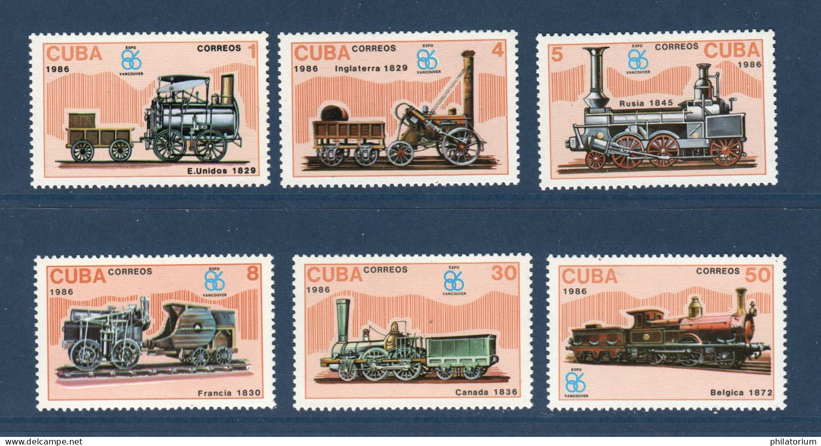 Cuba, **, Yv 2694 à 2699, Mi 3017 à 3022, Locomotives, Train, - Affrancature Meccaniche/Frama