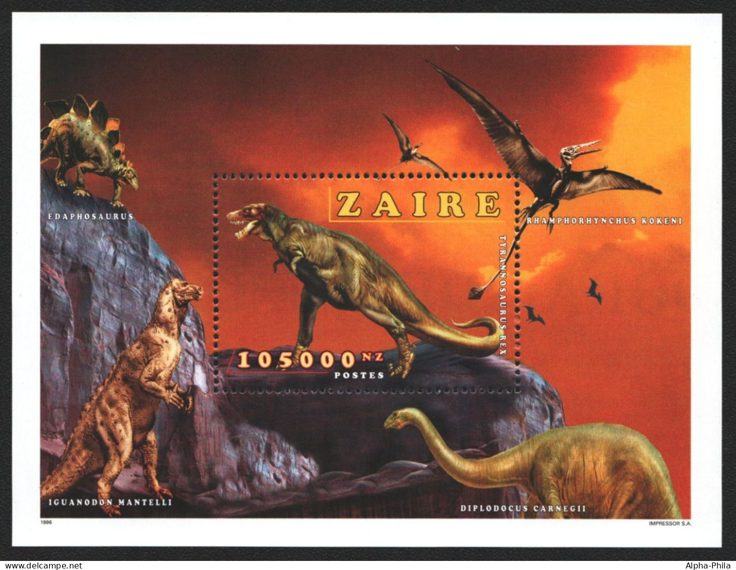 Kongo-Zaire 1996 - Mi-Nr. Block 63 ** - MNH - Prähistorische Tiere - Nuovi