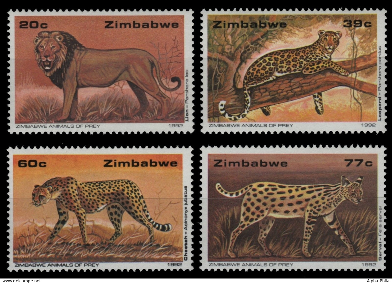 Simbabwe 1992 - Mi-Nr. 472-475 ** - MNH - Wildtiere / Wild Animals - Zimbabwe (1980-...)