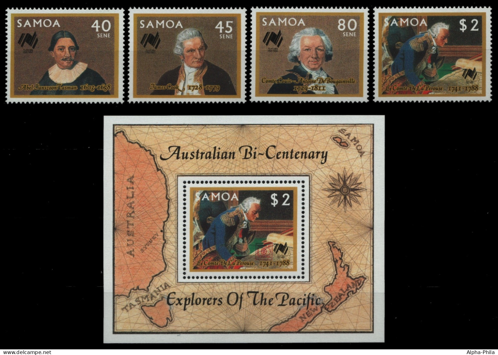 Samoa 1987 - Mi-Nr. 621-624 & Block 42 ** - MNH - Entdecker / Explorers - Amerikanisch-Samoa