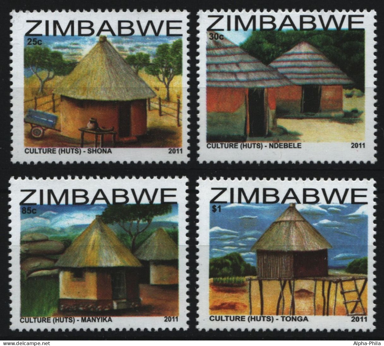 Simbabwe 2011 - Mi-Nr. 973-976 ** - MNH - Traditionelle Hütten - Zimbabwe (1980-...)