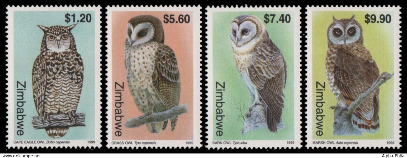 Simbabwe 1999 - Mi-Nr. 639-642 ** - MNH - Eulen / Owls - Zimbabwe (1980-...)