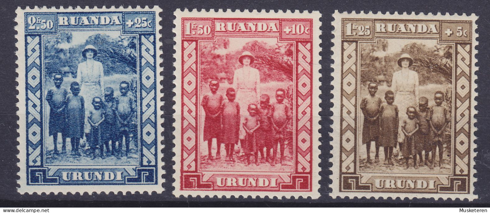 Ruanda-Urundi 1936 Mi. 32-34, Todes Der Königin Astrid Complete Set, MNH** - Neufs