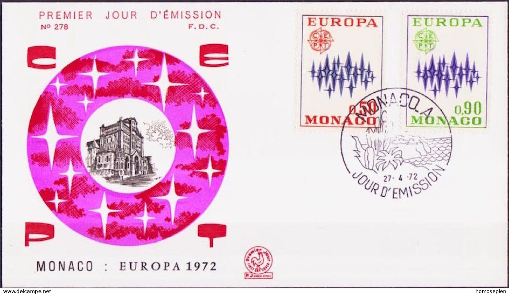 Europa CEPT 1972 Monaco FDC1 Y&T N°883 à 884 - Michel N°1038 à 1039 - 1972