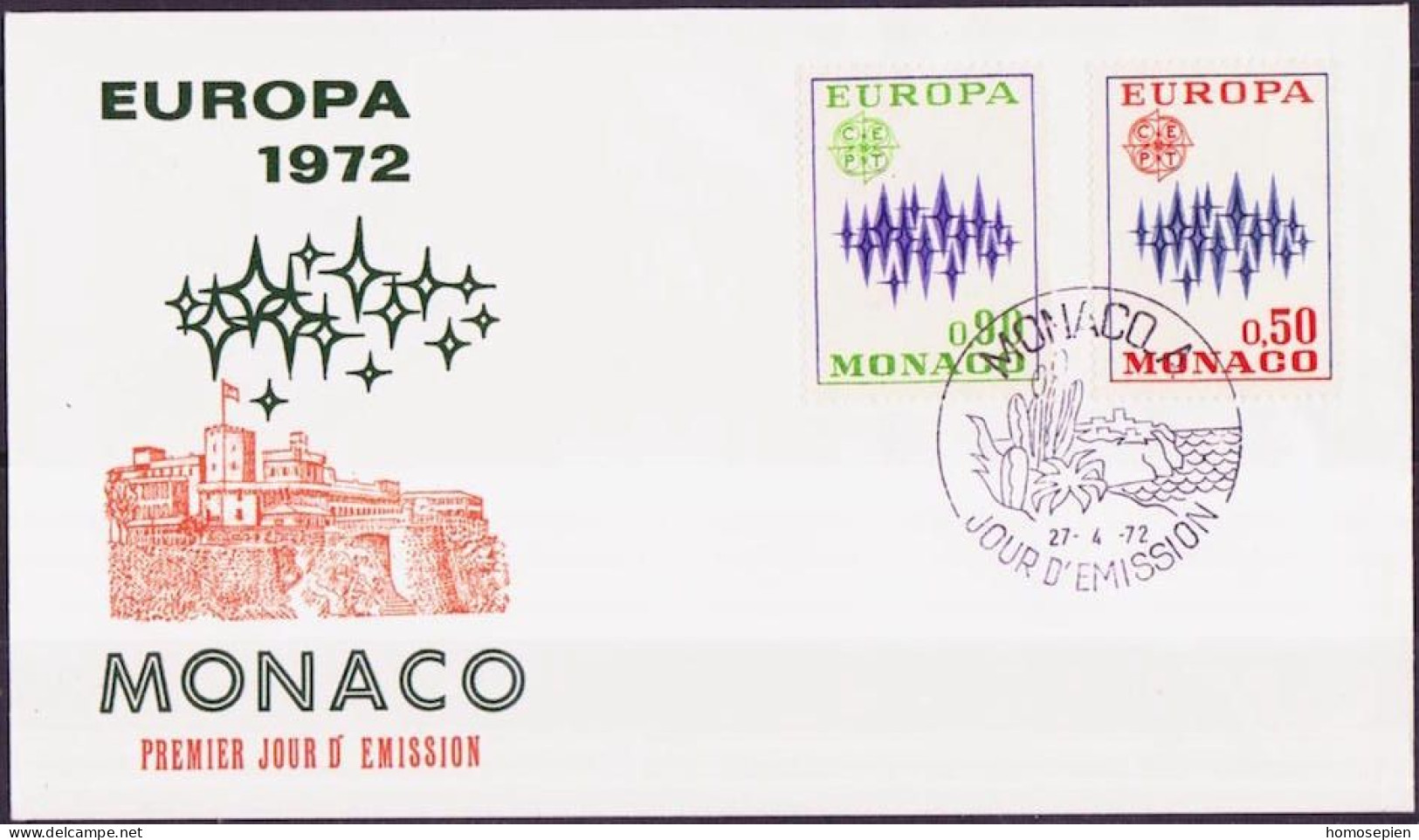 Europa CEPT 1972 Monaco FDC2 Y&T N°883 à 884 - Michel N°1038 à 1039 - 1972