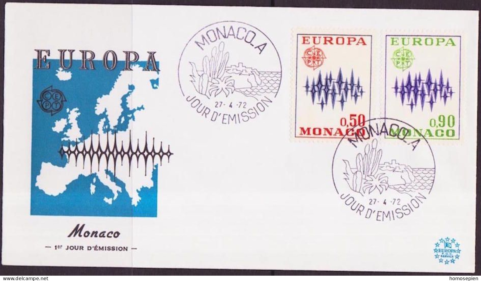 Europa CEPT 1972 Monaco FDC5 Y&T N°883 à 884 - Michel N°1038 à 1039 - 1972