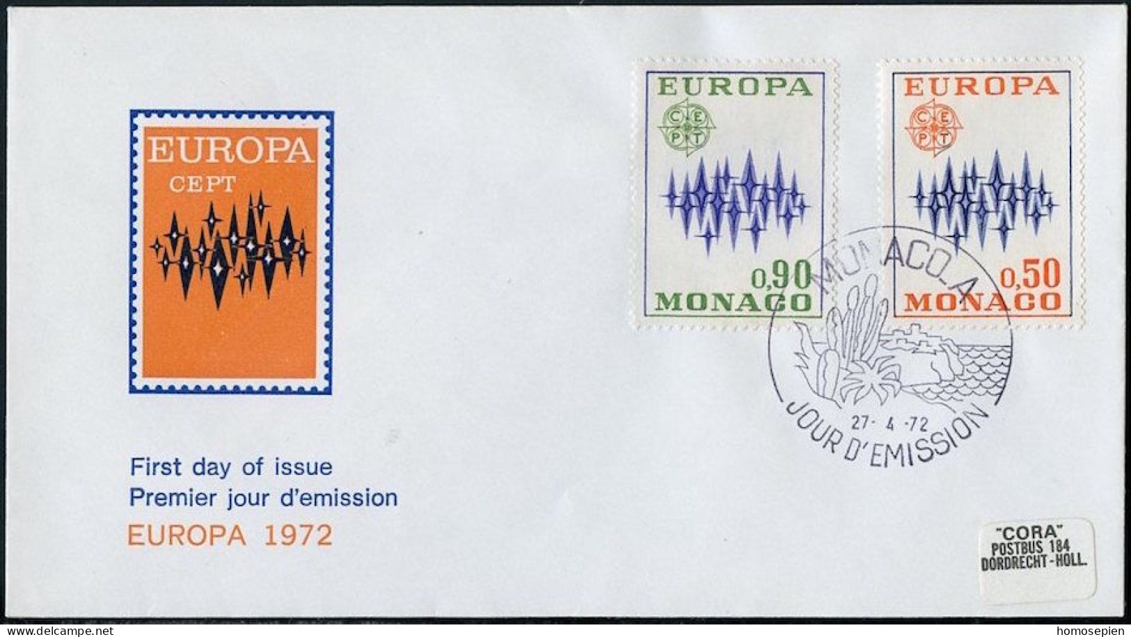 Europa CEPT 1972 Monaco FDC6 Y&T N°883 à 884 - Michel N°1038 à 1039 - 1972