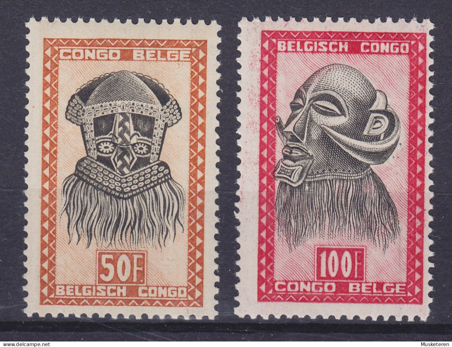 Belgian Congo 1948 Mi. 287-88, 50 Fr. & 100 Fr. Afrikanische Kunst African Art Masken Masks, MNH** - Neufs