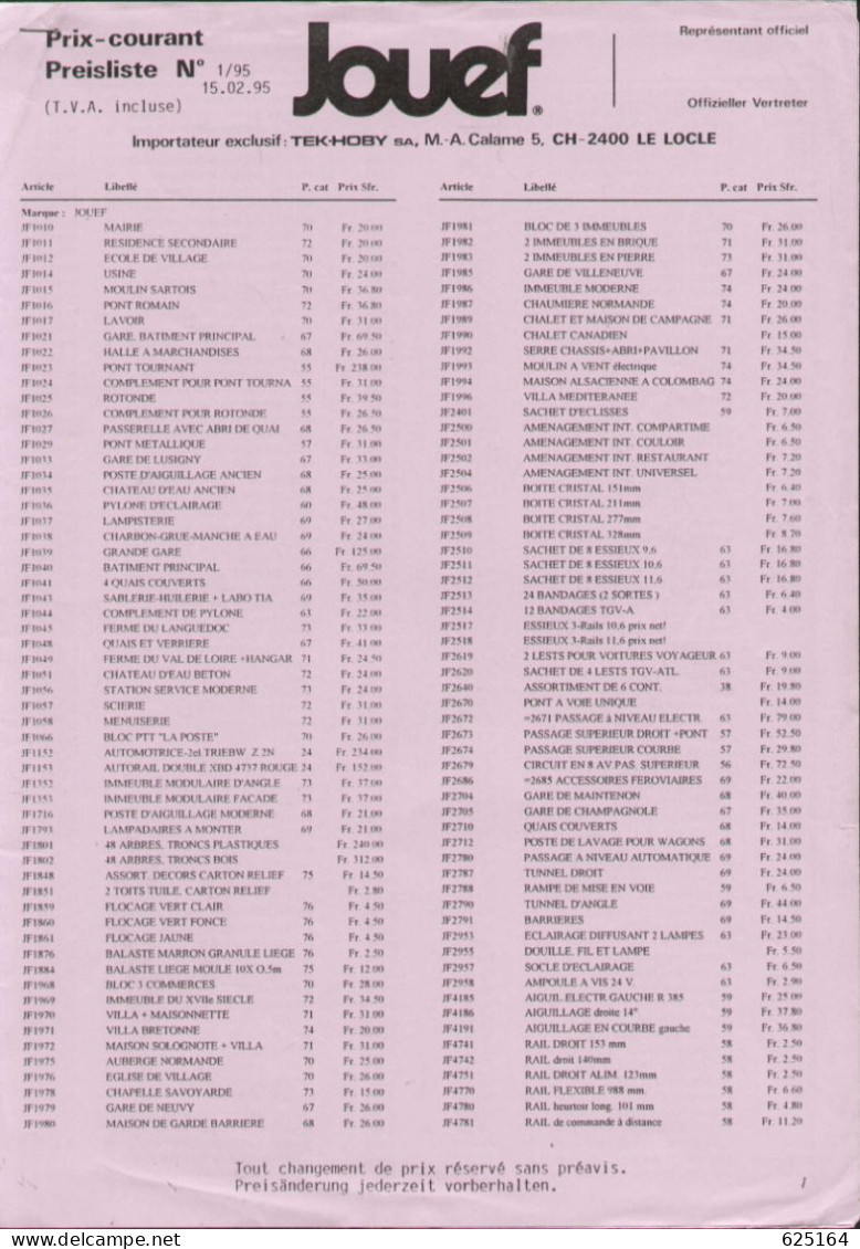 Catalogue JOUEF 1996 PREISLISTE CHF Prix Courent  - En Allemand Et Français - German