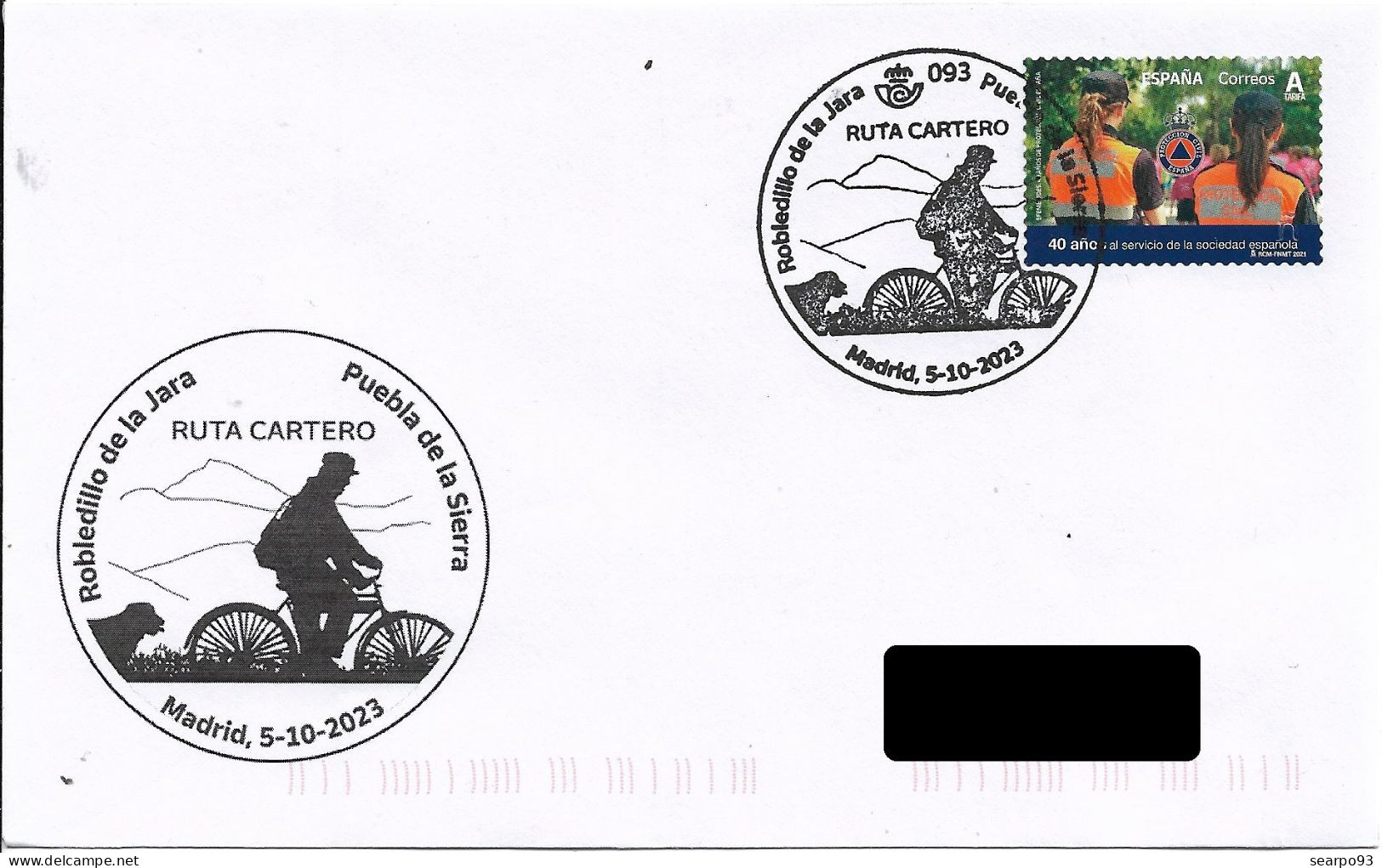 SPAIN. POSTMARK. POSTMAN ROUTE. ROBLEDILLO DE LA JARA-PUEBLA DE LA SIERRA. BICYCLE. 2023 - Machines à Affranchir (EMA)