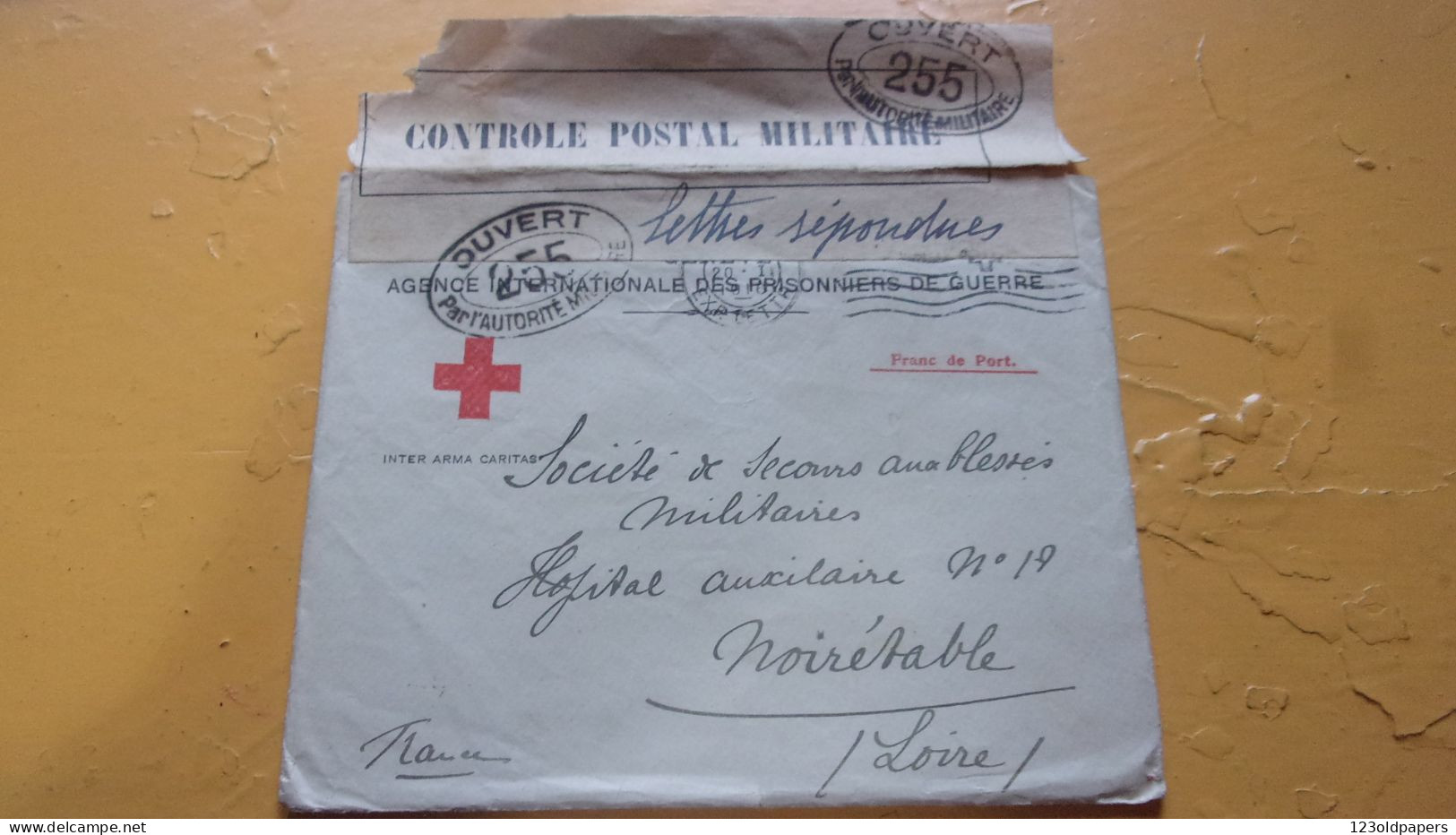 WWI CROIX ROUGE AGENCE INTERNATIONALE DES PRISONNIERS DE GUERRE FRANC DE PORT CONTROLE AUTORITE MILITAIRE 255 OUVERT - Croce Rossa