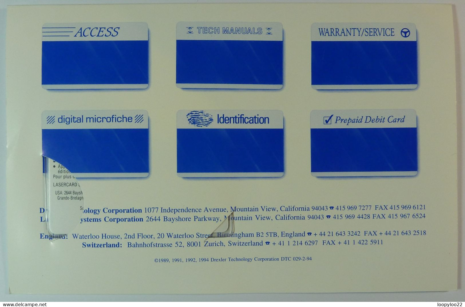 USA - UK - LaserCard Systems - Sample Laser Card - Optical Memory - In Original Folder - Otros & Sin Clasificación