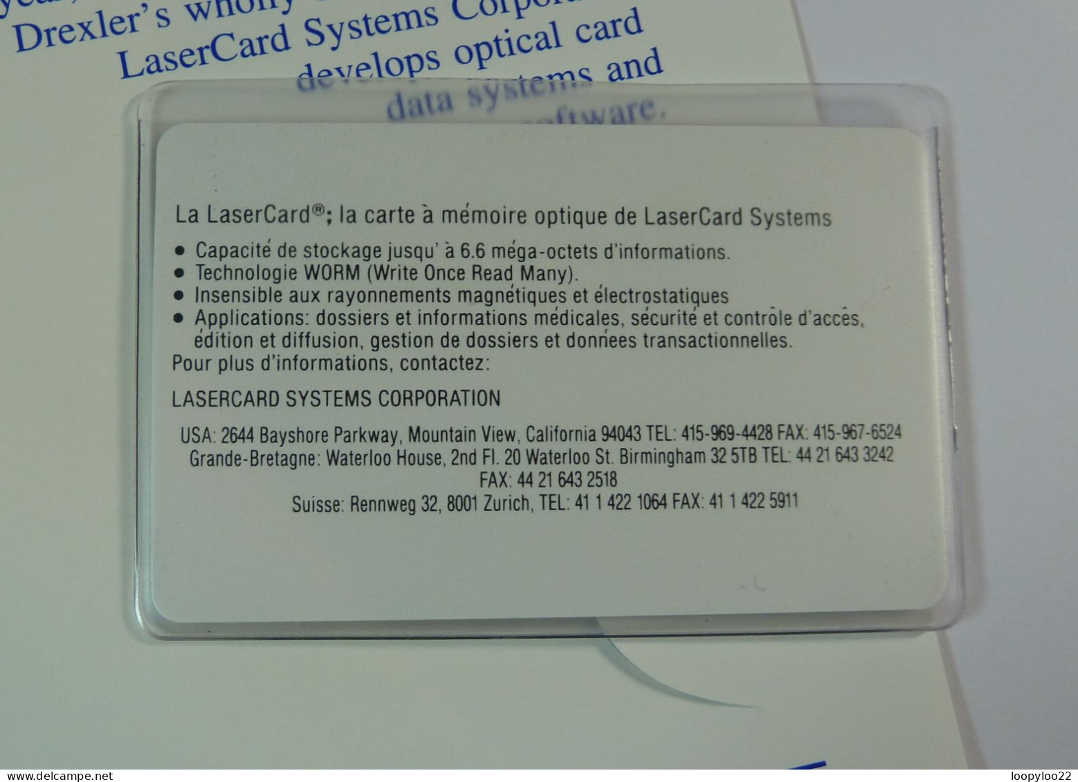 USA - UK - LaserCard Systems - Sample Laser Card - Optical Memory - In Original Folder - Andere & Zonder Classificatie