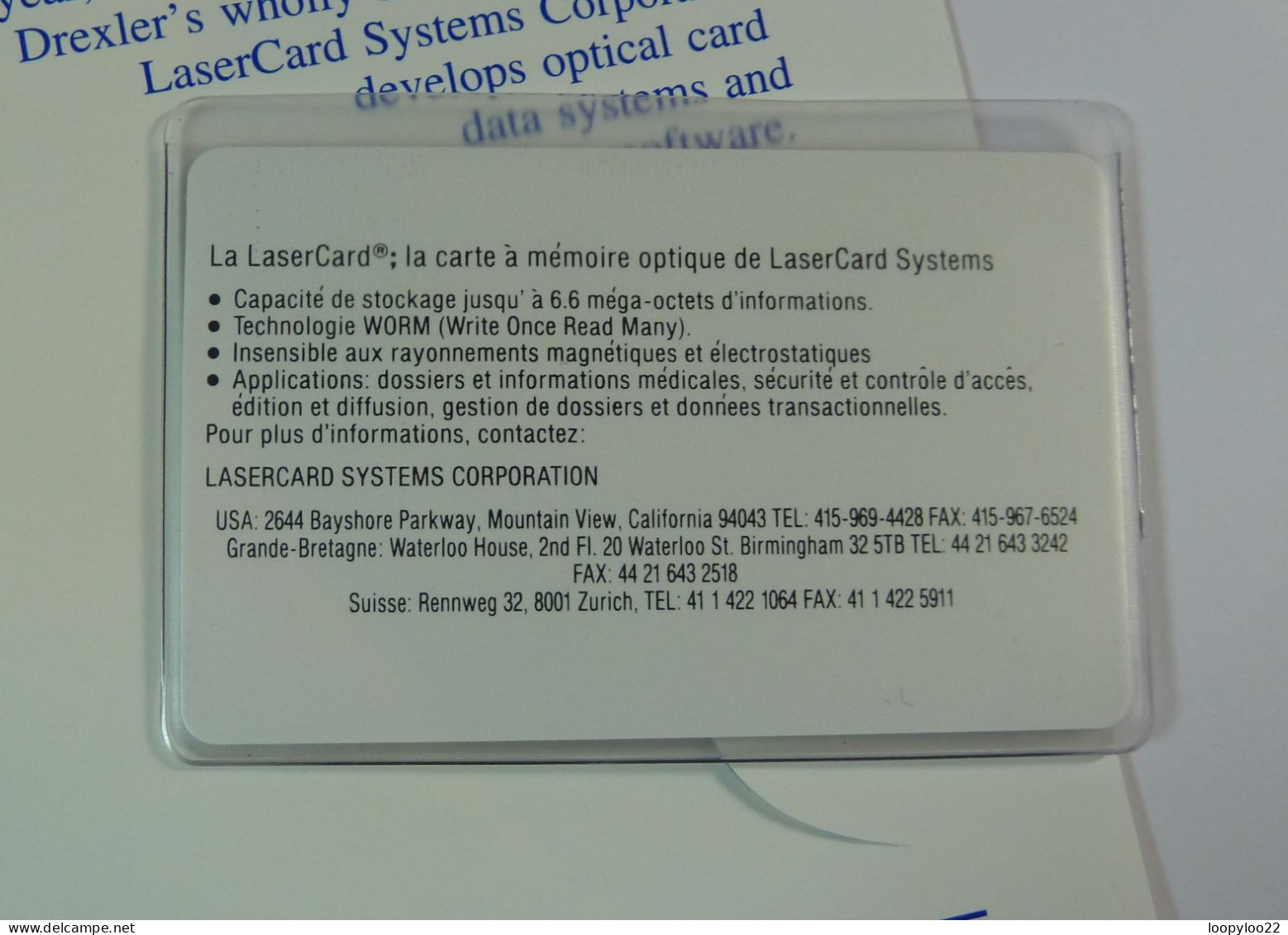 USA - UK - LaserCard Systems - Sample Laser Card - Optical Memory - In Original Folder - Sonstige & Ohne Zuordnung