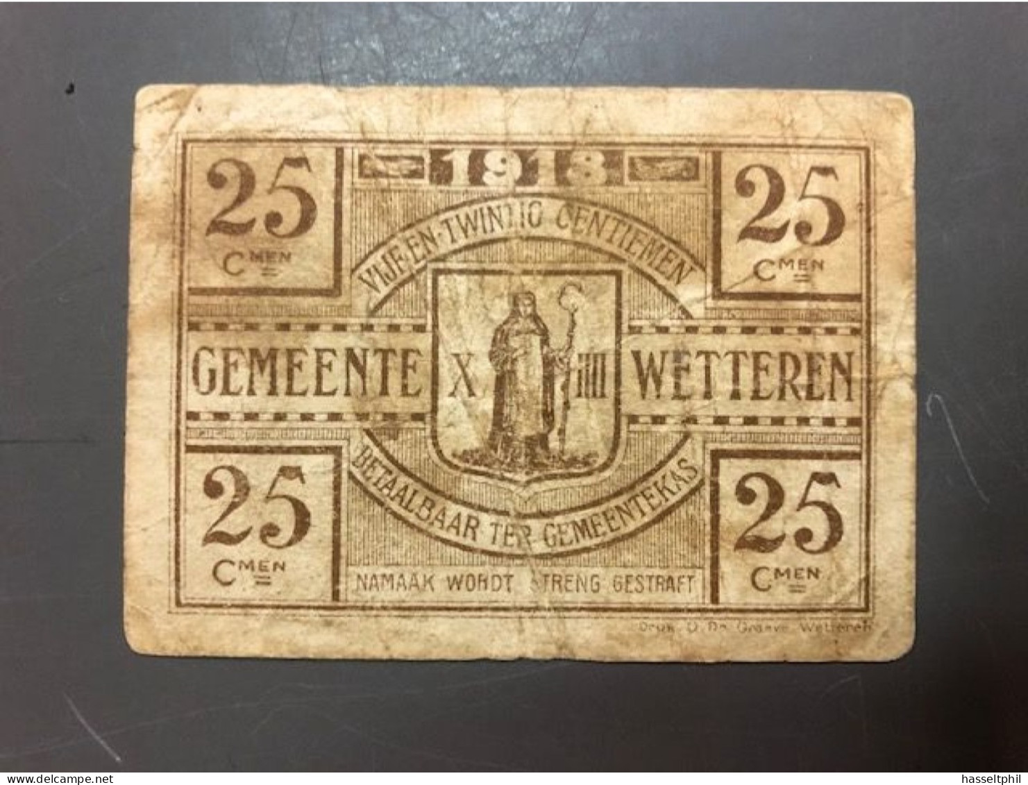 Gemeente Wetteren - Noodgeld 25 Centiemen - 1918 - Andere & Zonder Classificatie