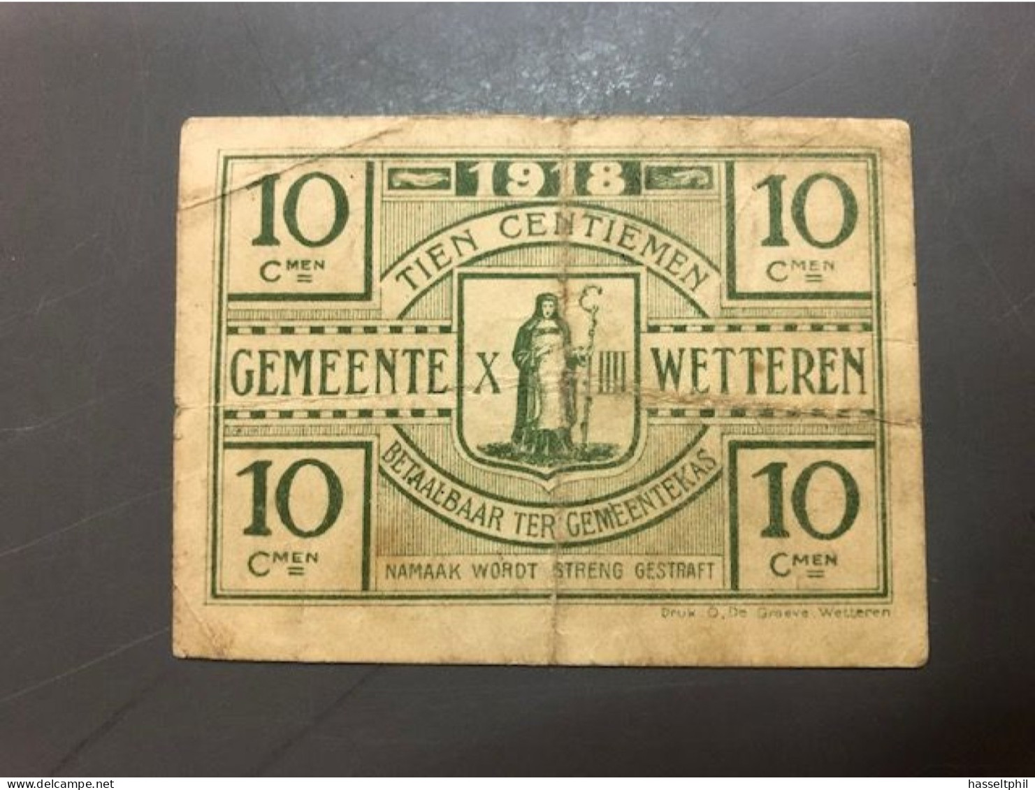 Gemeente Wetteren - Noodgeld 10 Centiemen - 1918 - Andere & Zonder Classificatie