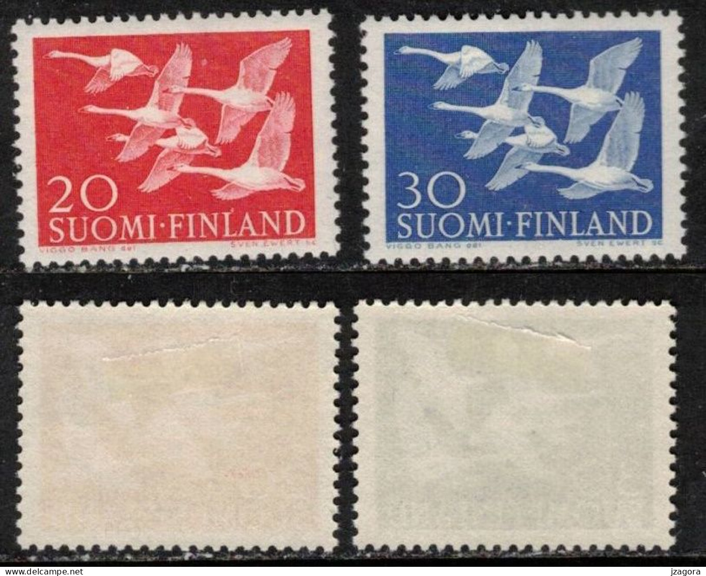 BIRDS - SWAN SWANS SCHWAN CYGNE - FINLAND FINNLAND FINLANDE  1956 MH(*)  MI 465 466 SC 343 344 YT YV 445 446 NORDEN - Cygnes