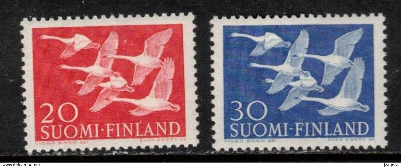 BIRDS - SWAN SWANS SCHWAN CYGNE - FINLAND FINNLAND FINLANDE  1956 MH(*)  MI 465 466 SC 343 344 YT YV 445 446 NORDEN - Swans