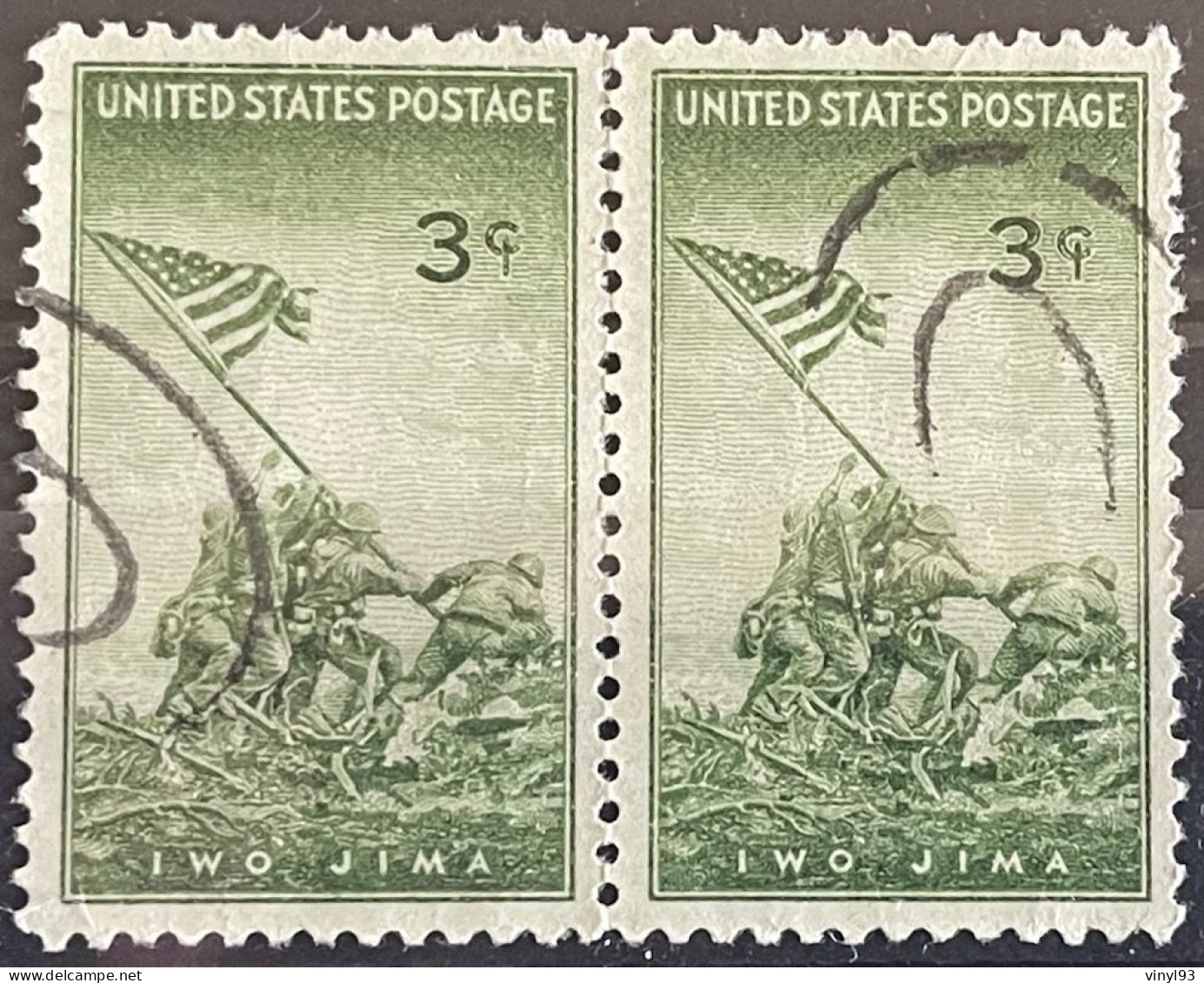 1945 - US Postage Used Stamps - USA 2 Timbres Oblitérés Attachés Y&T N°481 - Iwo Jima - Drapeau US Sur Mont Suribachi - Usados