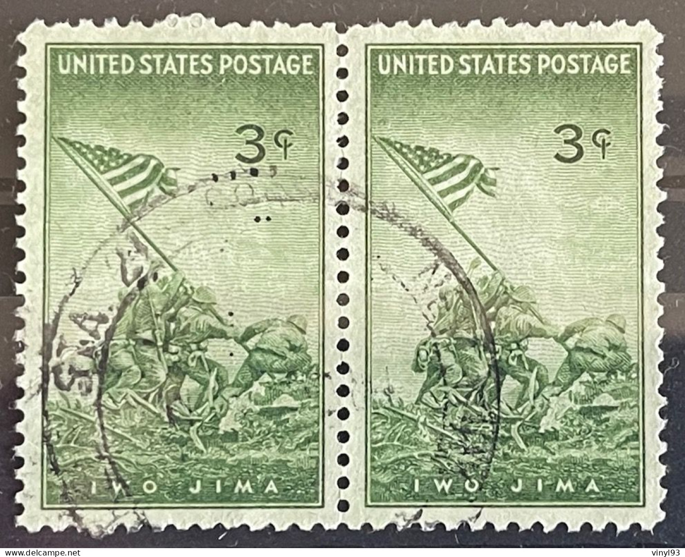 1945 - US Postage Used Stamps - USA 2 Timbres Oblitérés Attachés Y&T N°481 - Iwo Jima - Drapeau US Sur Mont Suribachi - Used Stamps